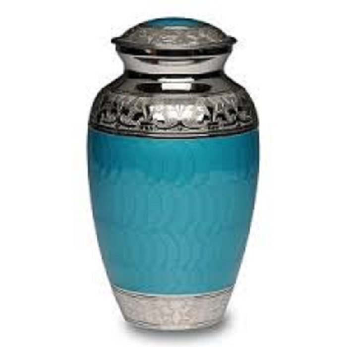 Silver Brass Cremation Urn With Nickel Overlay & Rust Red Enamel-new