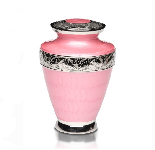 Metal New Brass Cremation Urn With Nickel Overlay & White Enamel