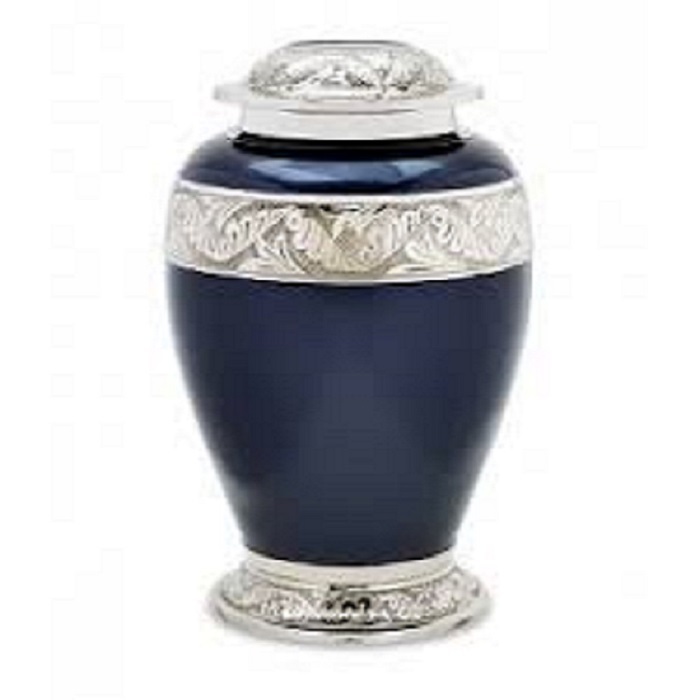Silver New Brass Cremation Urn With Nickel Overlay & Pink Pattern