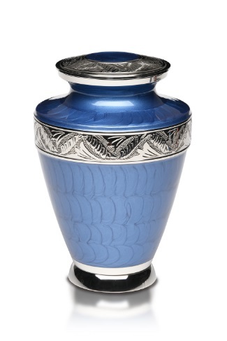 Enamel Brass Cremation Urn In White With Brass Band Adult