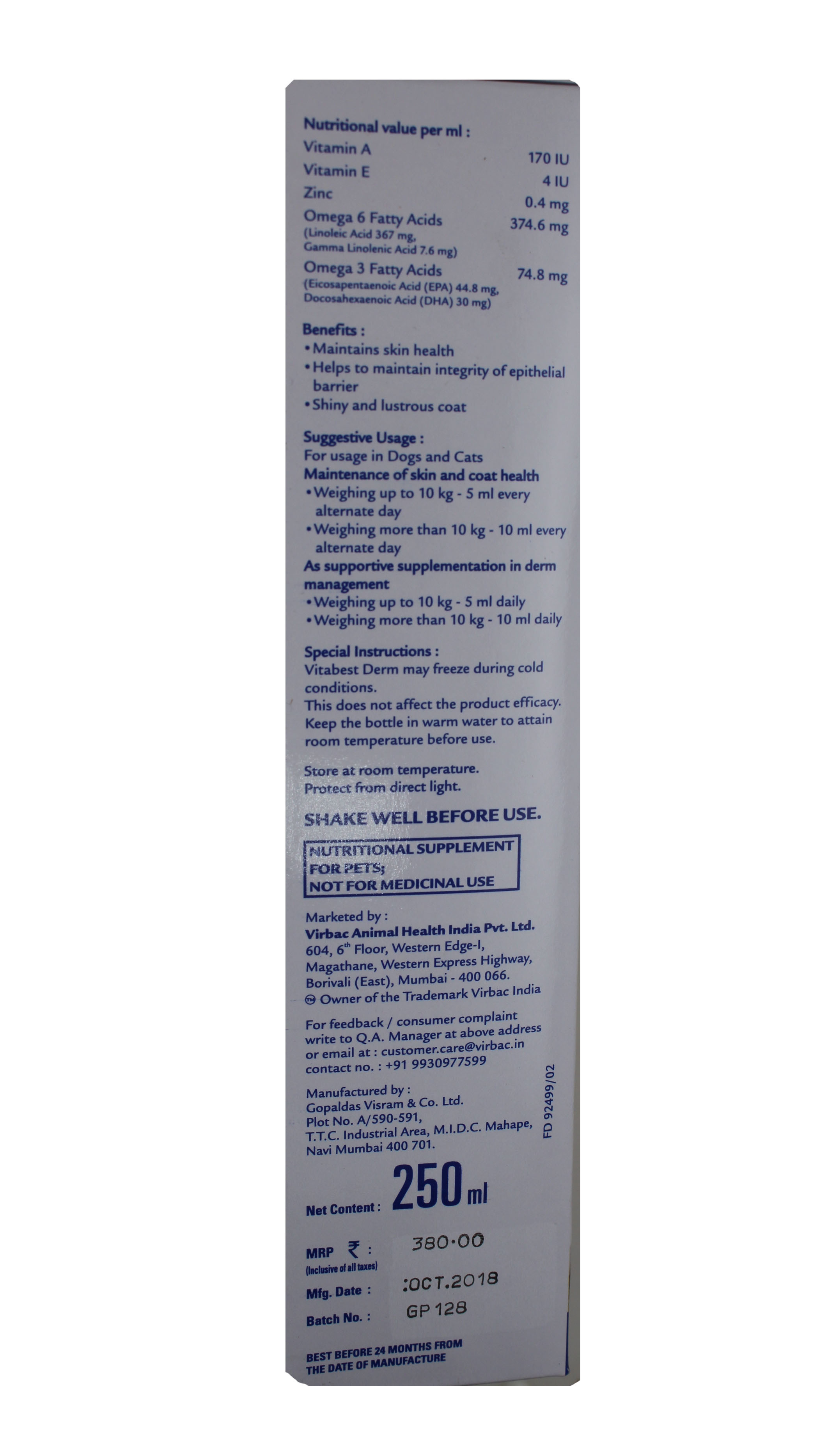 Liquid Vitabest Derm 250ml