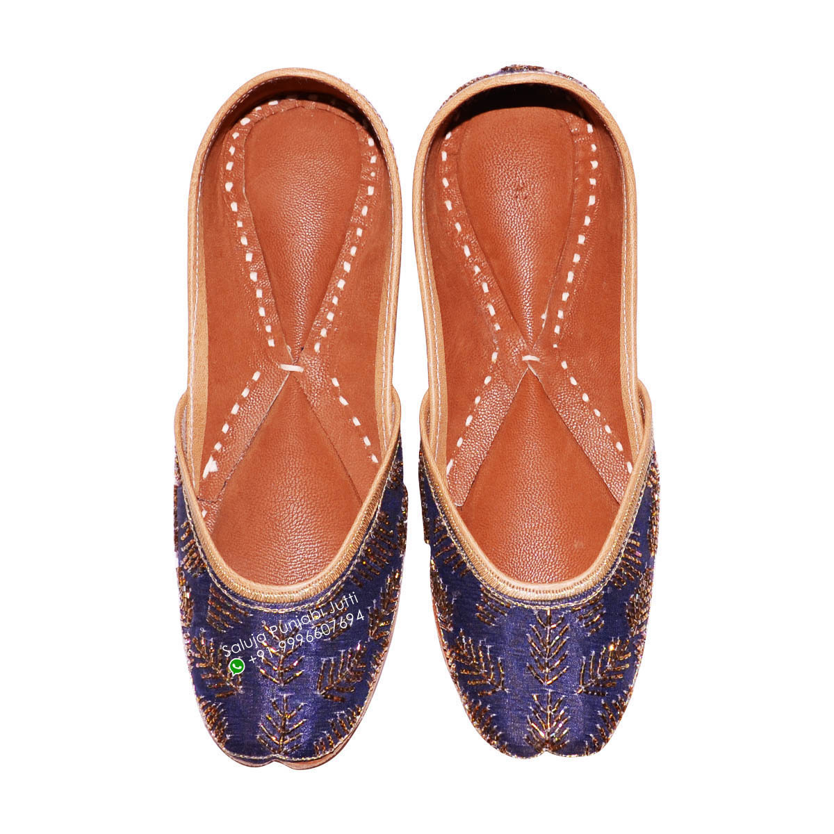 Navy Blue Leather Punjabi Jutti For Women (Navy Blue)