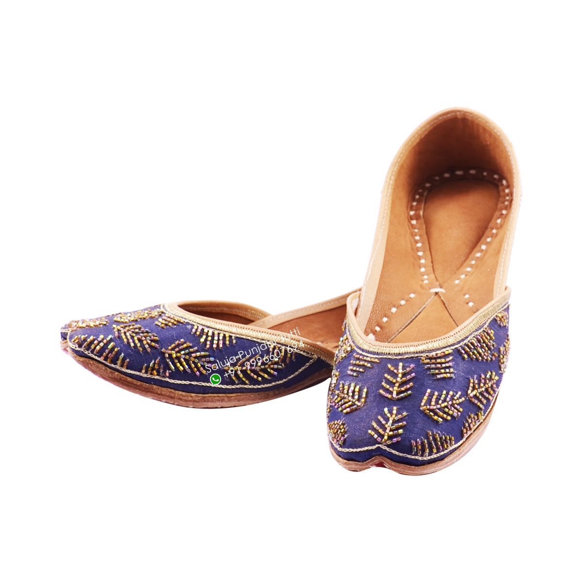 Navy Blue Leather Punjabi Jutti For Women (Navy Blue)