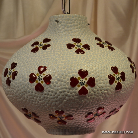 Silver And Red Big Shape Mosaic Hanging For Ceiling