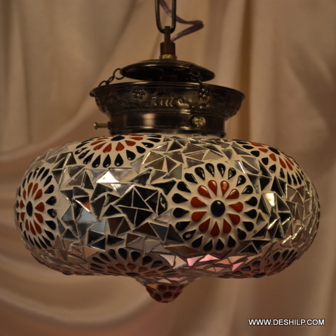 Glass Wall Hanging Lamp - Color: Brown And Multicolor