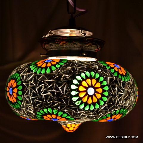 Glass Wall Hanging Lamp - Color: Brown And Multicolor