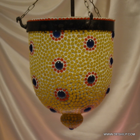 Yellow And Blue Home Decor Glass Wall Hanging