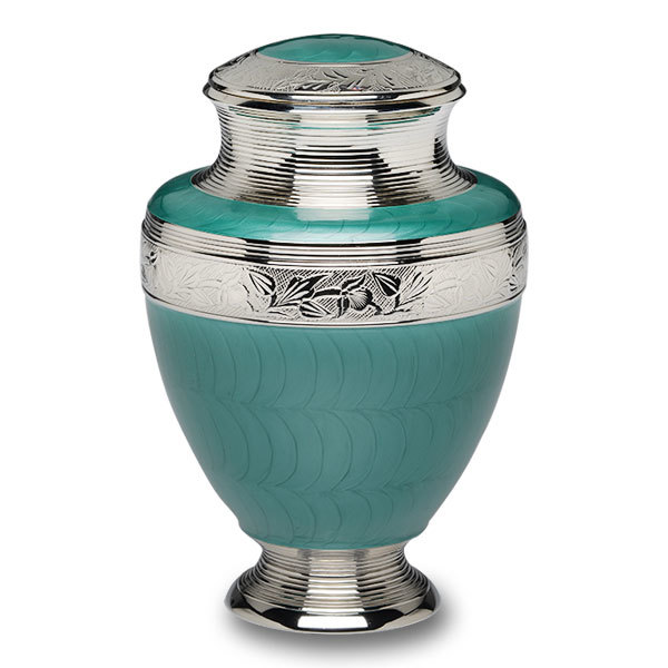 Green Iridescent Cremation Urn With Shamrock Design