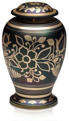 Green Iridescent Cremation Urn With Shamrock Design