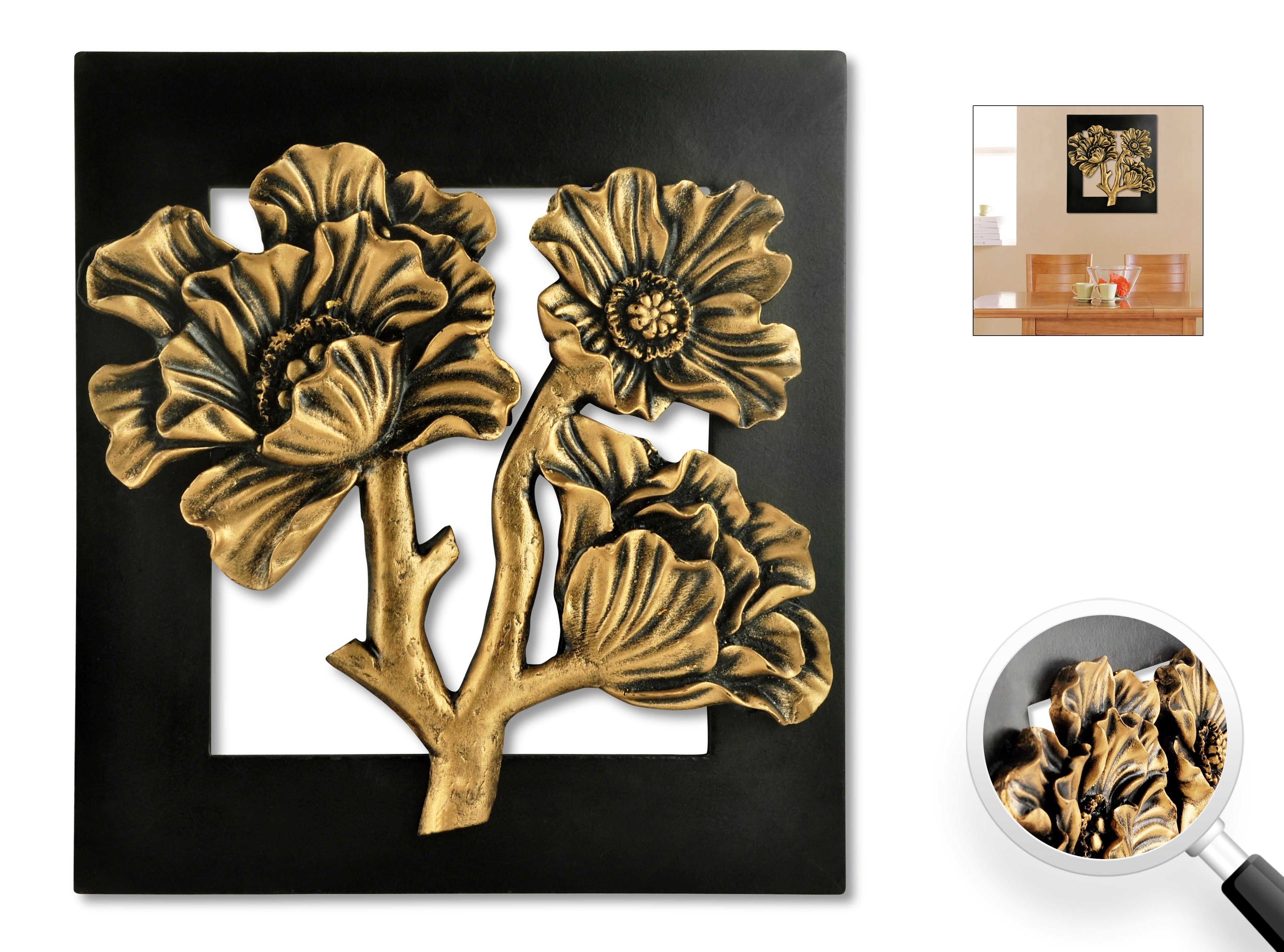 Light Weight Flower - Light Weight Material, 12x12 Size, Gold Color | Decorative Wall Hanging For Elegant Home Decor