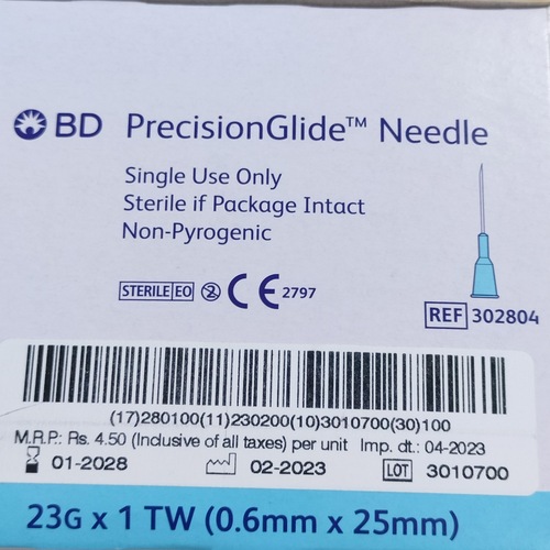 BD PrecisionGlide Needle (23G X 1) - Steel, 23G X 25mm, Silver | Manual Use, Fits Luer Lock and Slip Tip Syringes, Siliconized for Reduced Resistance