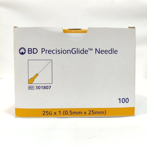 BD PrecisionGlide Needle (25G) - Steel Material, 10 Count Pack, Silver Color | For Hospital and Lab Use, Manual Operating Type