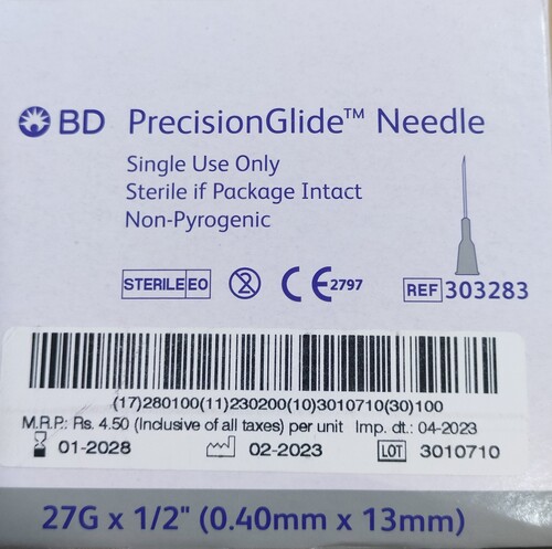 BD PrecisionGlide Needle (27G x 0.5) - Steel Material, Gray Color | Manual Use for Hospital and Lab, Regular Wall & Bevel Design, Box of 100