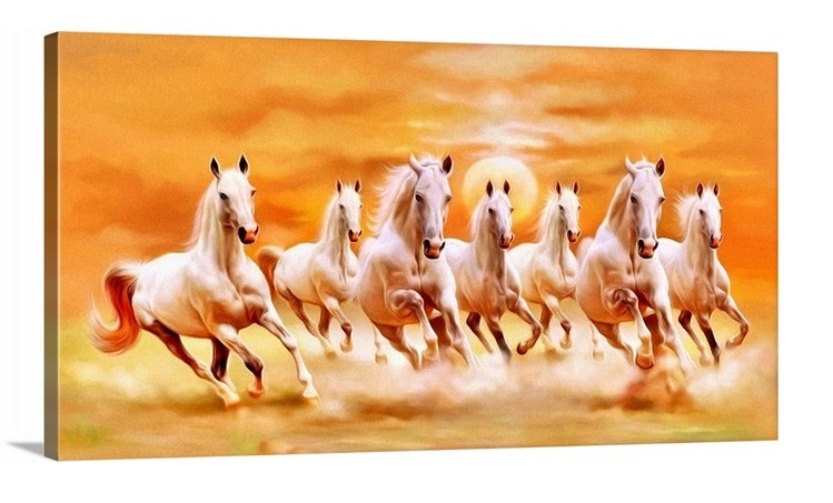White Running Seven Horses In Rising Sun As Per Vastu