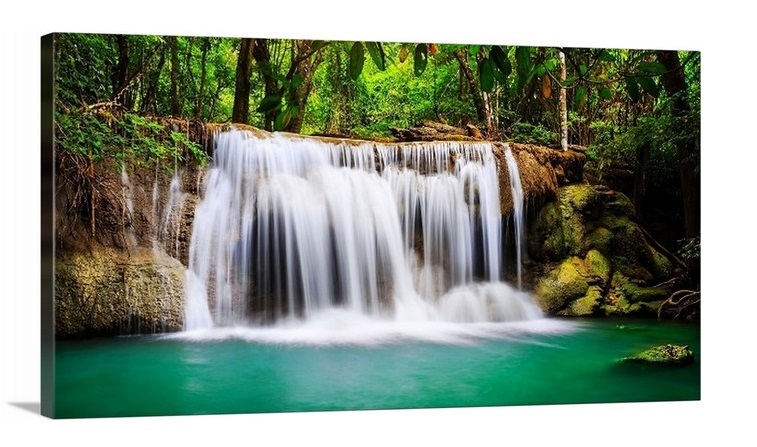 Wooden Brown Mountain Water Fall Painting