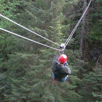 Zip Line - 12mm Usha Martin Wire Rope, 50-80 Meter Track Length, 25x6x8ft First Tower, 12ft C-frame Second Tower, Gravitational Breaking System, Gym Seat Harness