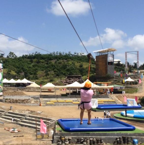 Zip Line - 12mm Usha Martin Wire Rope, 50-80 Meter Track Length, 25x6x8ft First Tower, 12ft C-frame Second Tower, Gravitational Breaking System, Gym Seat Harness