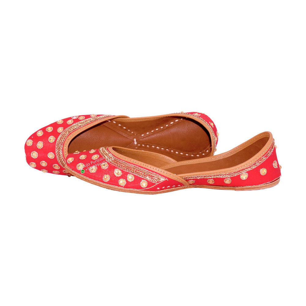 Red Ladies Red Punjabi Jutti Traditional With Preal Heel Size: Flat