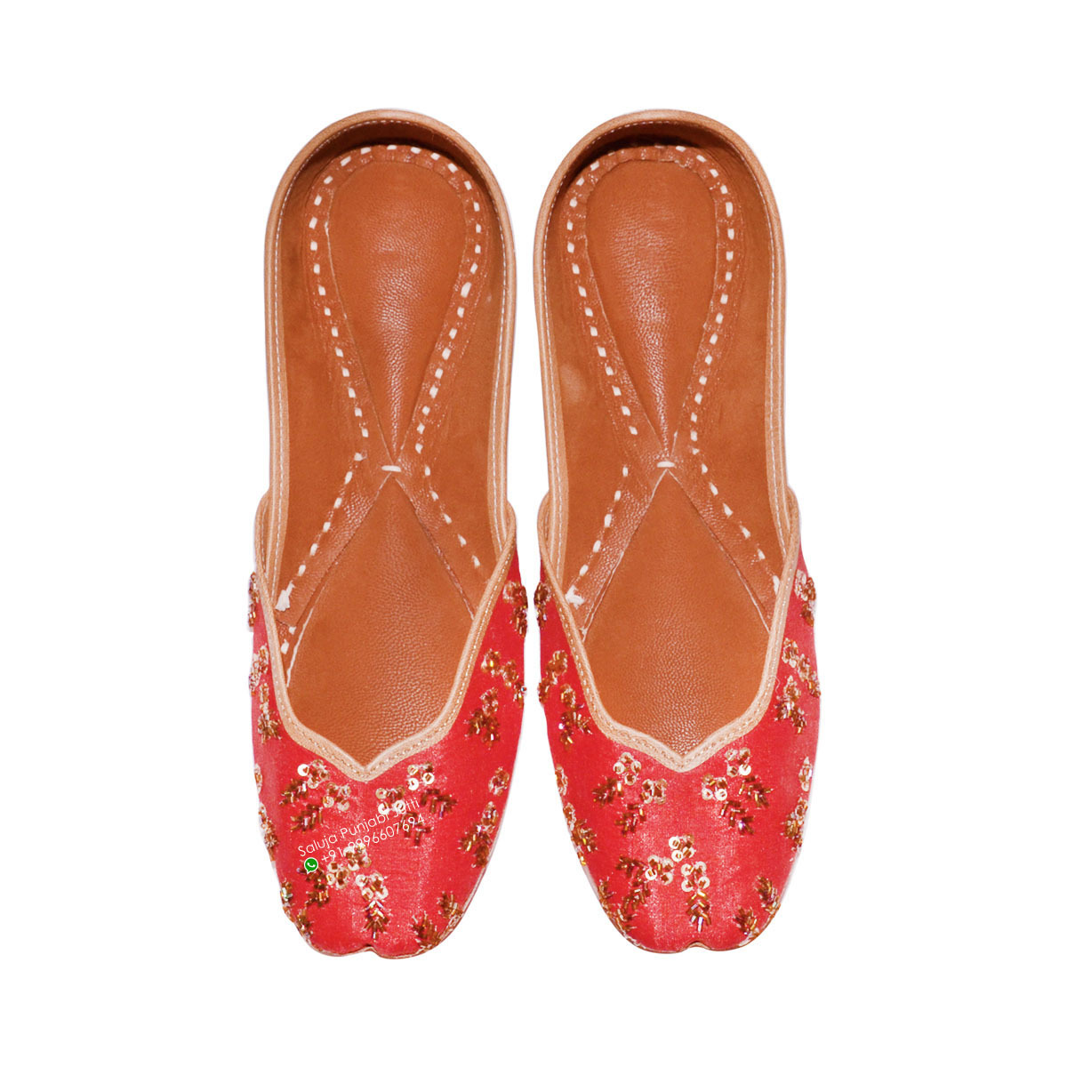 Women Leather Punjabi Jutti Red Color Heel Size: Flat