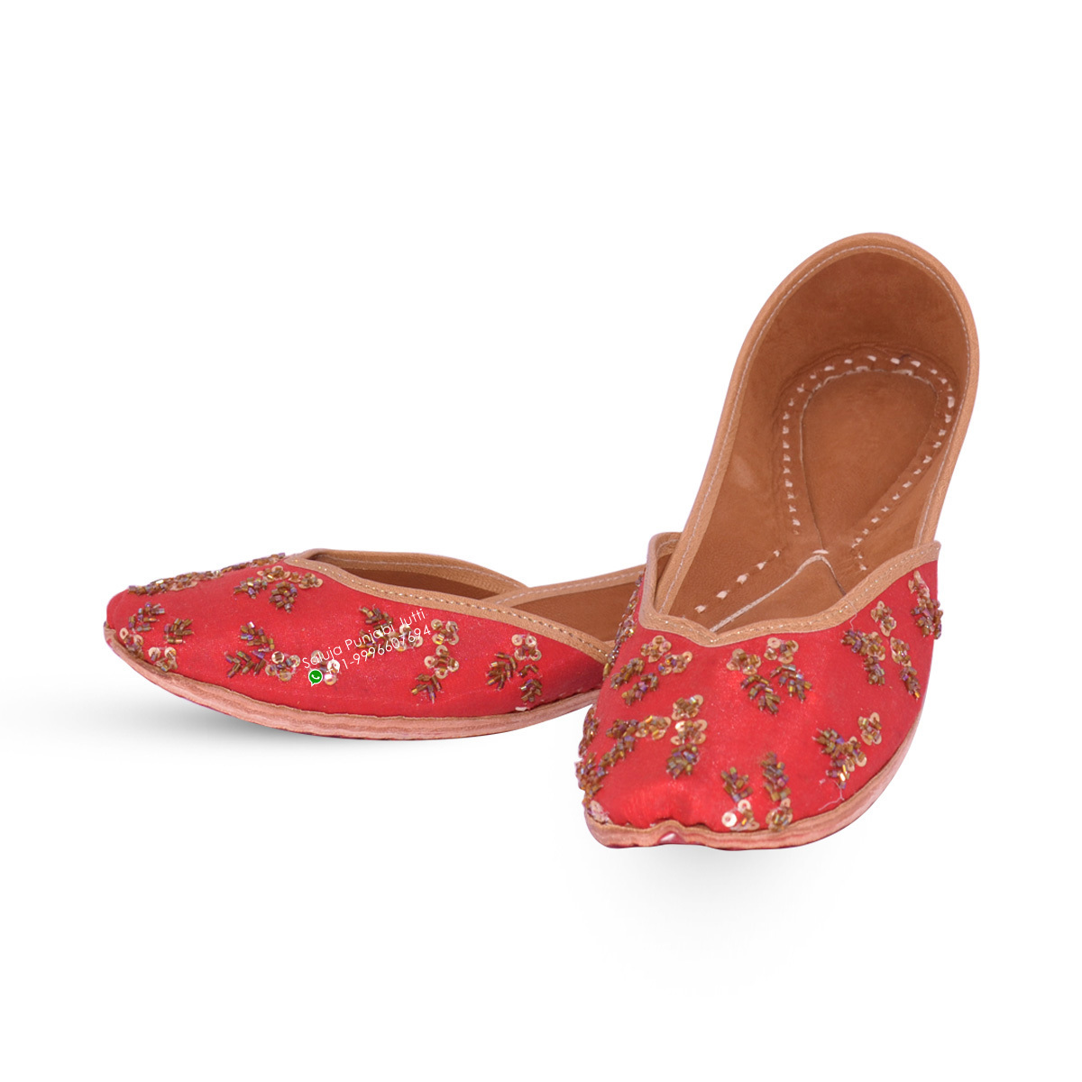 Women Leather Punjabi Jutti Red Color Heel Size: Flat