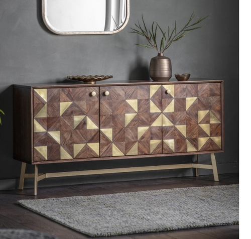 हस्तनिर्मित 3 डोर वुडन साइड बोर्ड