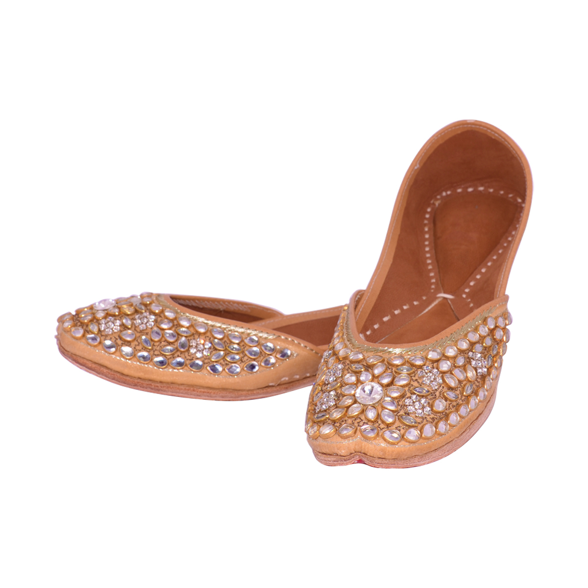 Women's Designer Punjabi Jutti - Leather Upper, Flat Heel , Peach Color With Extra Comfort Padding And Customizable Sizes 5-10.5 Usa