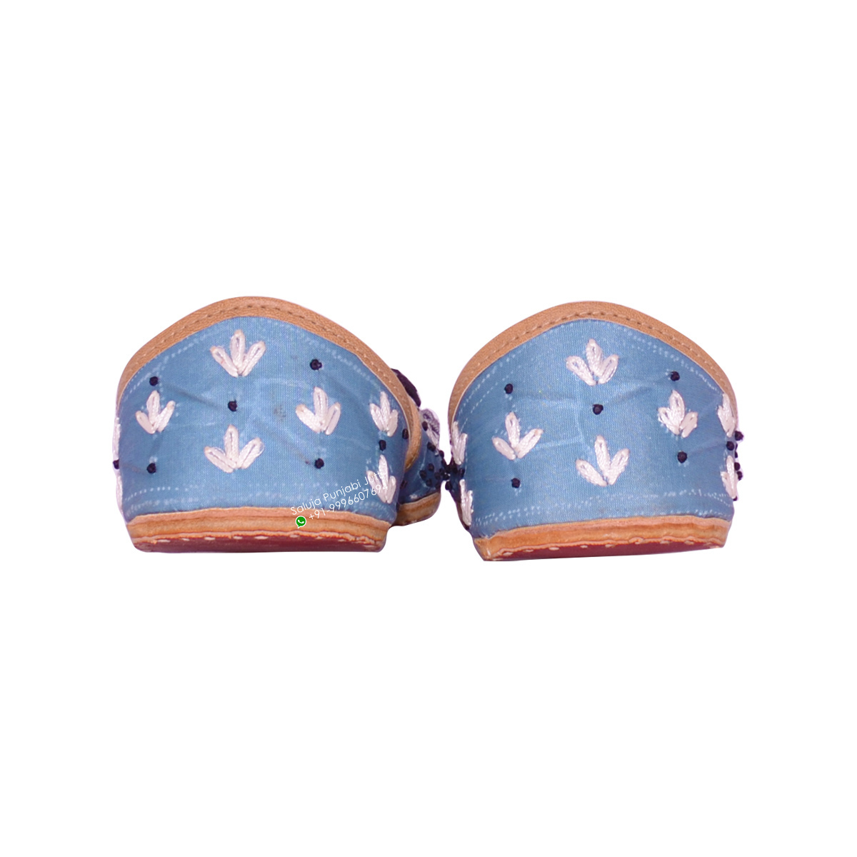 Women Leather Sky Blue Punjabi Jutti With Handwork Heel Size: Flat