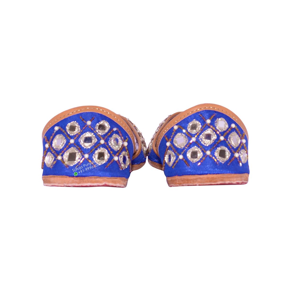 Blue Color Punjabi Jutti Mirror Work For Women Heel Size: Flat