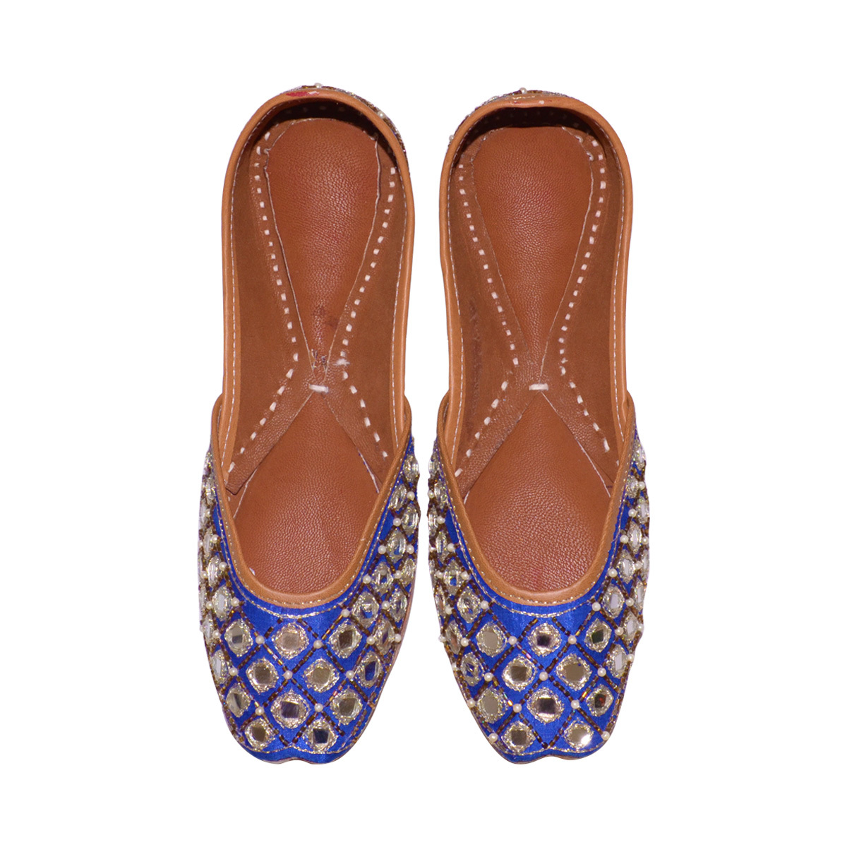 Blue Color Punjabi Jutti Mirror Work For Women Heel Size: Flat