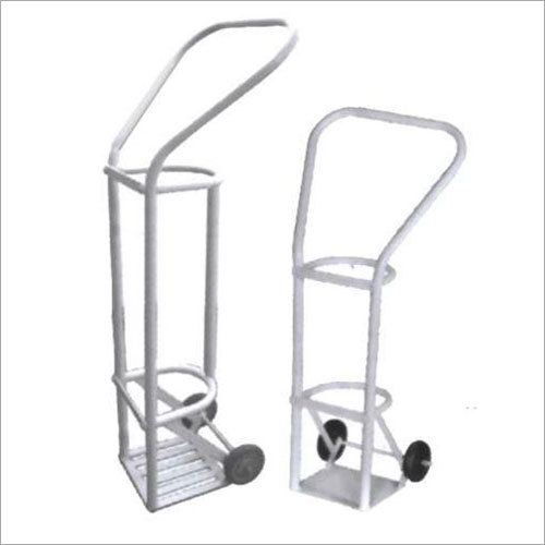 Trolley For Oxygen Cylinder - Mild Steel, Rectangular Support Frame, White | Manual Operation, Durable, Lightweight, Portable Design for Cylinder Transportation