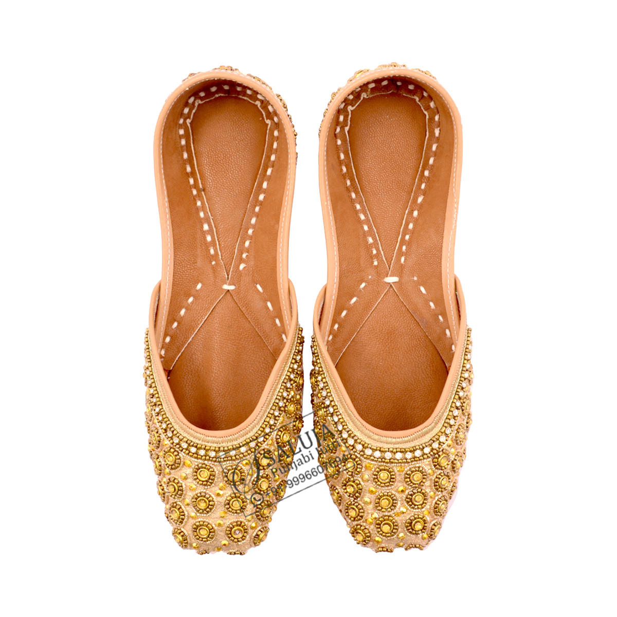Punjabi Jutti Peach Color Handwork Embroidered Indian Juti For Women Heel Size: Flat