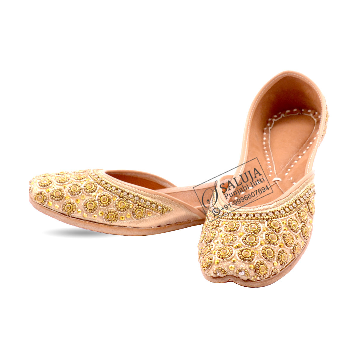 Punjabi Jutti Peach Color Handwork Embroidered Indian Juti For Women Heel Size: Flat