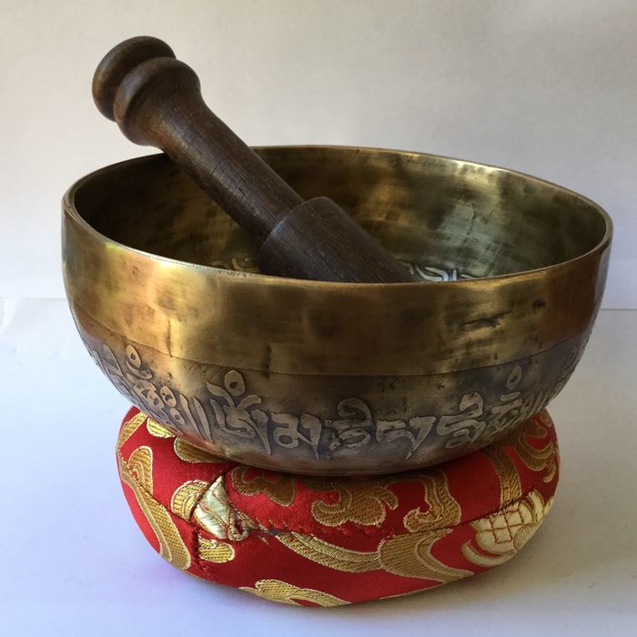 Tibetan Bowl - Handmade Brass Metal With Gold Finishing, Custom Dimensions For Religious Buddhism Theme