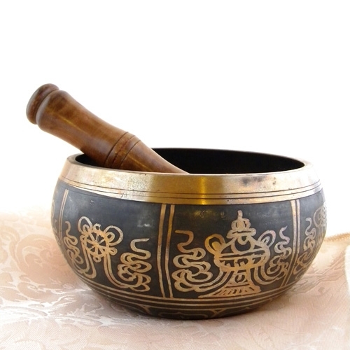 Tibetan Bowl - Handmade Brass Metal With Gold Finishing, Custom Dimensions For Religious Buddhism Theme