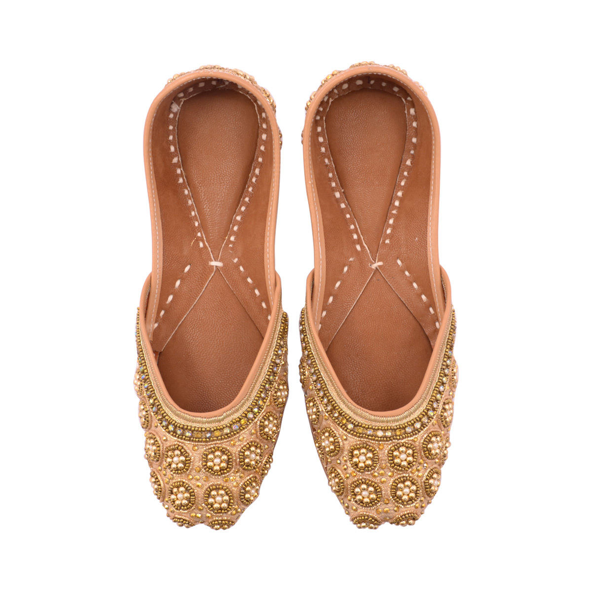 Punjabi Jutti Peach Color Hand Embroidered For Woman Heel Size: Flat