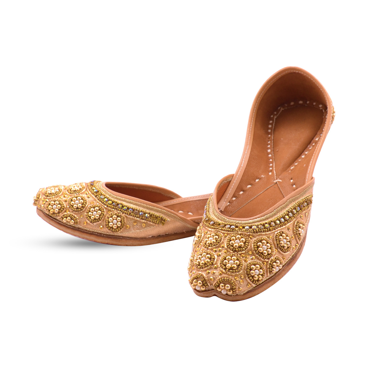 Punjabi Jutti Peach Color Hand Embroidered For Woman Heel Size: Flat