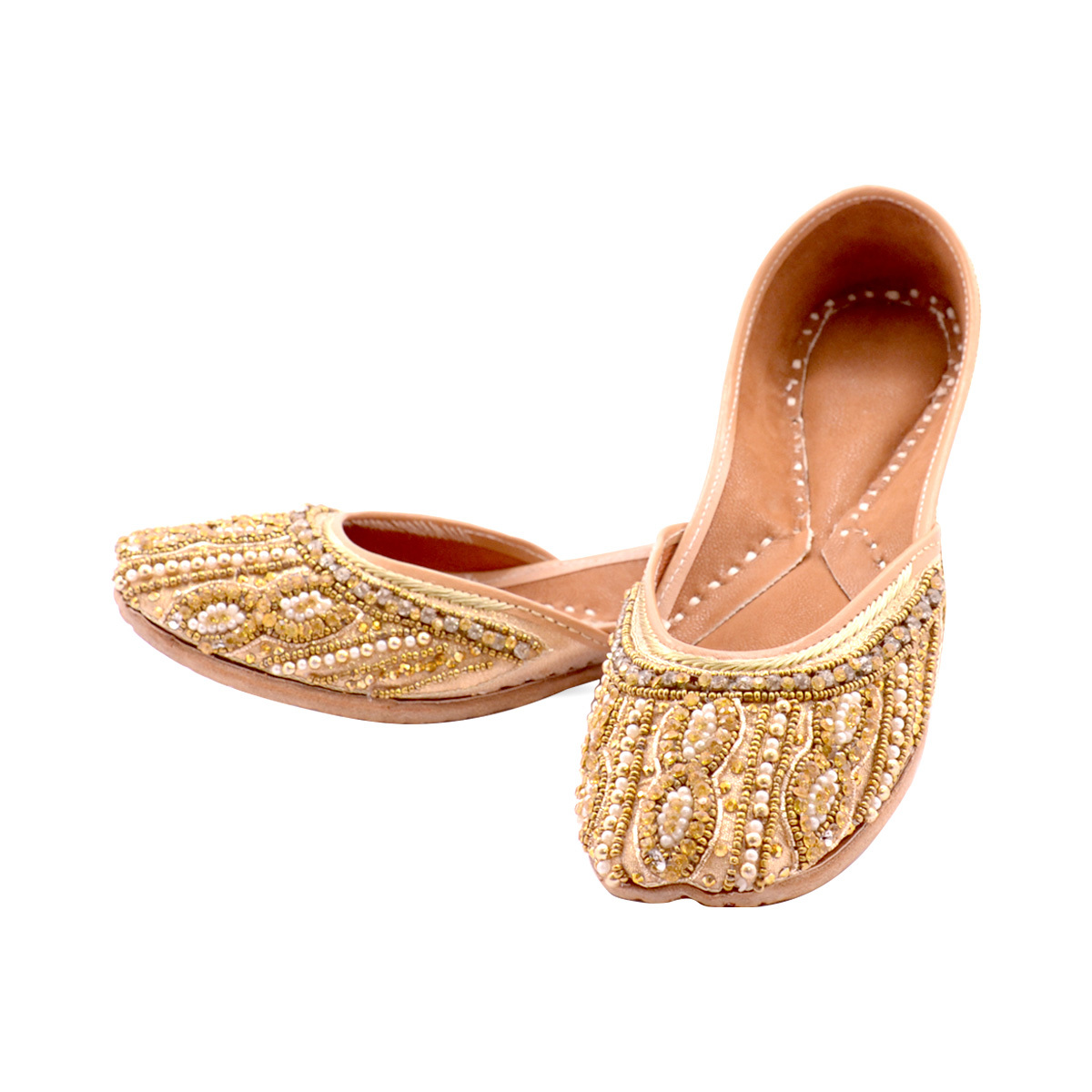 Punjabi Jutti Party Wear With Handmade Work Peach Color Heel Size: Flat