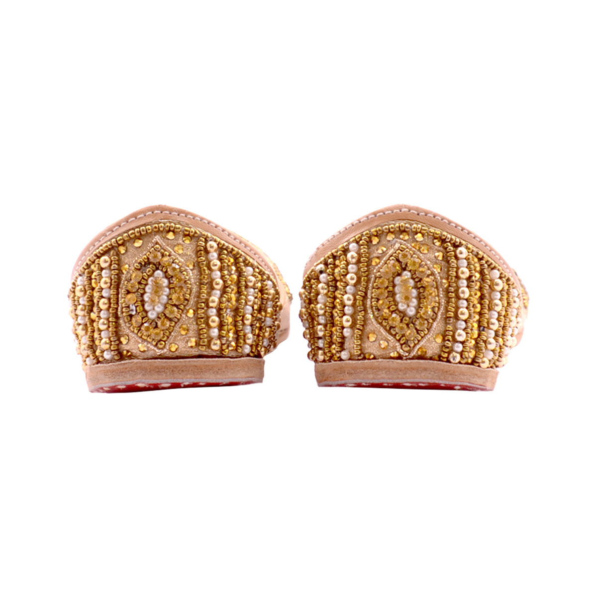 Punjabi Jutti Party Wear With Handmade Work Peach Color Heel Size: Flat