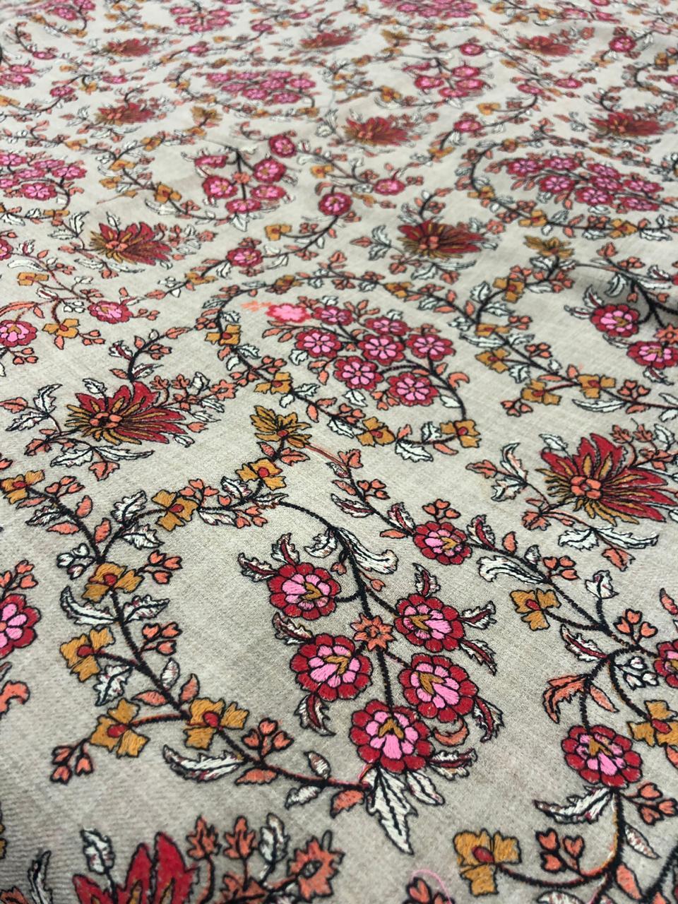 Shawls - Cashmere, 70 X 70 Inches, Beige | Hand-embroidered, Dry Clean Only