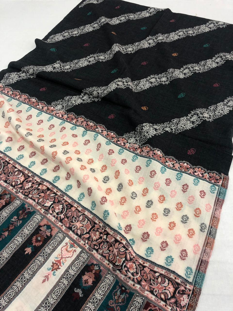 Shawls - Cashmere, 70 X 70 Inches, Beige | Hand-embroidered, Dry Clean Only