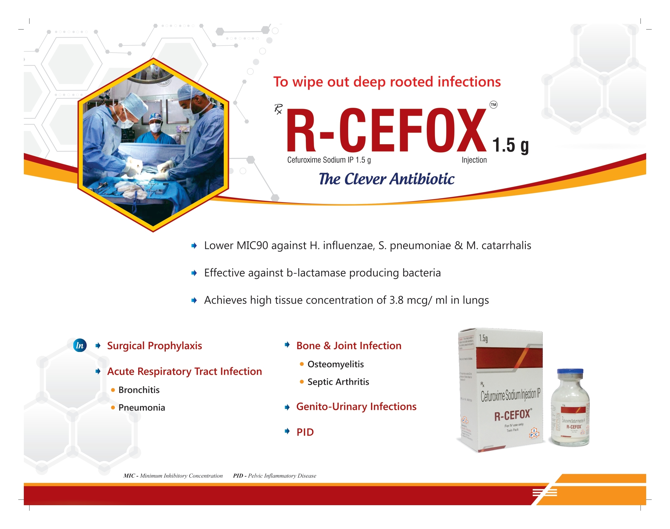 R-cefox 1.5g Injection - High Tissue Concentration 3.8 Mcg/ml In Lungs | Effective Against B-lactamase Producing Bacteria, Surgical Prophylaxis, Osteomyelitis, Acute Respiratory Infections
