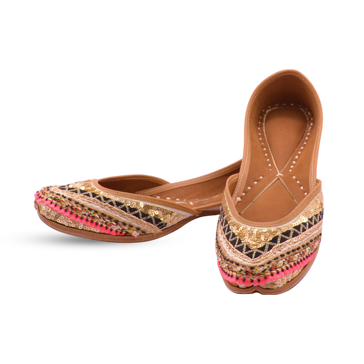 Peach Punjabi Juti For Ladies Ethnic Handmade Multi Work For Woman Heel Size: Flat
