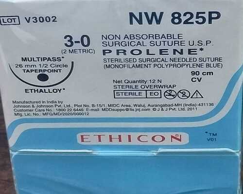 Ethicon Prolene - Polypropylene Monofilament 90 cm, 3-0 Suture with 25mm Round Body Needle, Non-Absorbable, Disposable