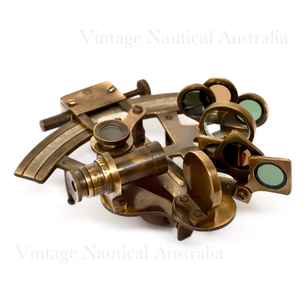 Sextant Nautical Marine (Hexagonal Box) - Brass, Wood, 150x150x80 Mm, Antique Finish, Collectible Gift
