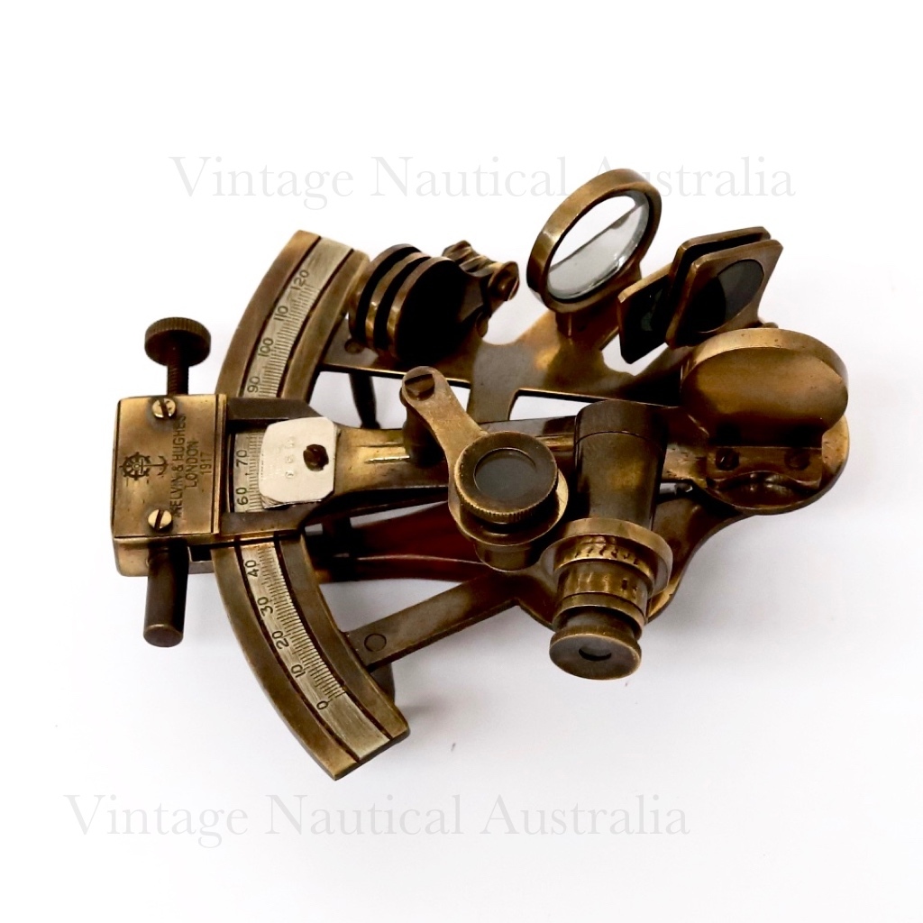 Sextant Nautical Marine (Hexagonal Box) - Brass, Wood, 150x150x80 Mm, Antique Finish, Collectible Gift