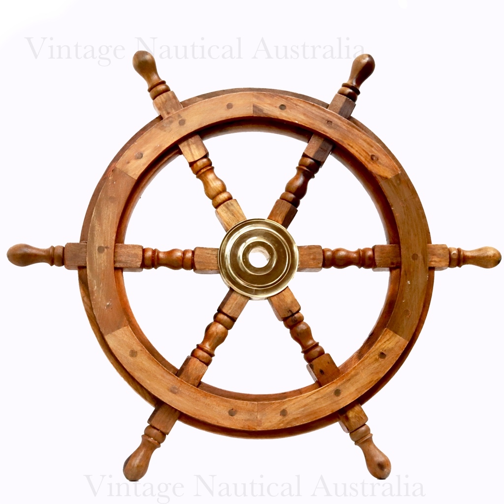 Ship Wheel (Medium) 600 Mm - Wood & Brass, Natural Wood, 600 Mm, 8 Spokes, Handcrafted, Nautical Decor, Collectible