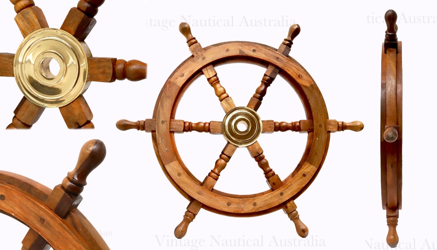 Ship Wheel (Medium) 600 Mm - Wood & Brass, Natural Wood, 600 Mm, 8 Spokes, Handcrafted, Nautical Decor, Collectible