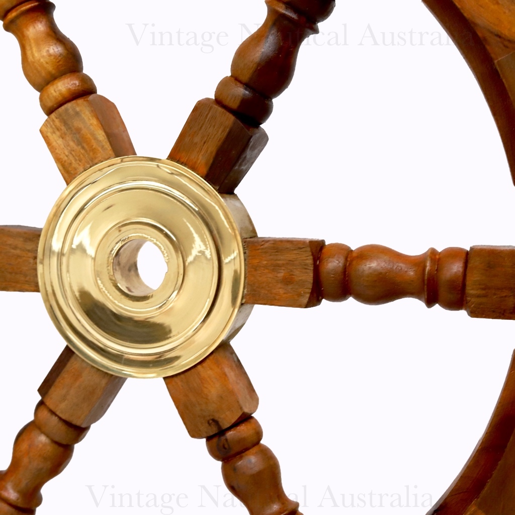Ship Wheel (Medium) 600 Mm - Wood & Brass, Natural Wood, 600 Mm, 8 Spokes, Handcrafted, Nautical Decor, Collectible
