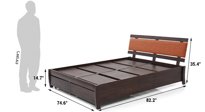 Wooden Box Bed - Solid Wood, 210x189x90 Cm, Dark Brown Finish | Easy To Clean, Eco-friendly, No Assembly Required, Contemporary Design