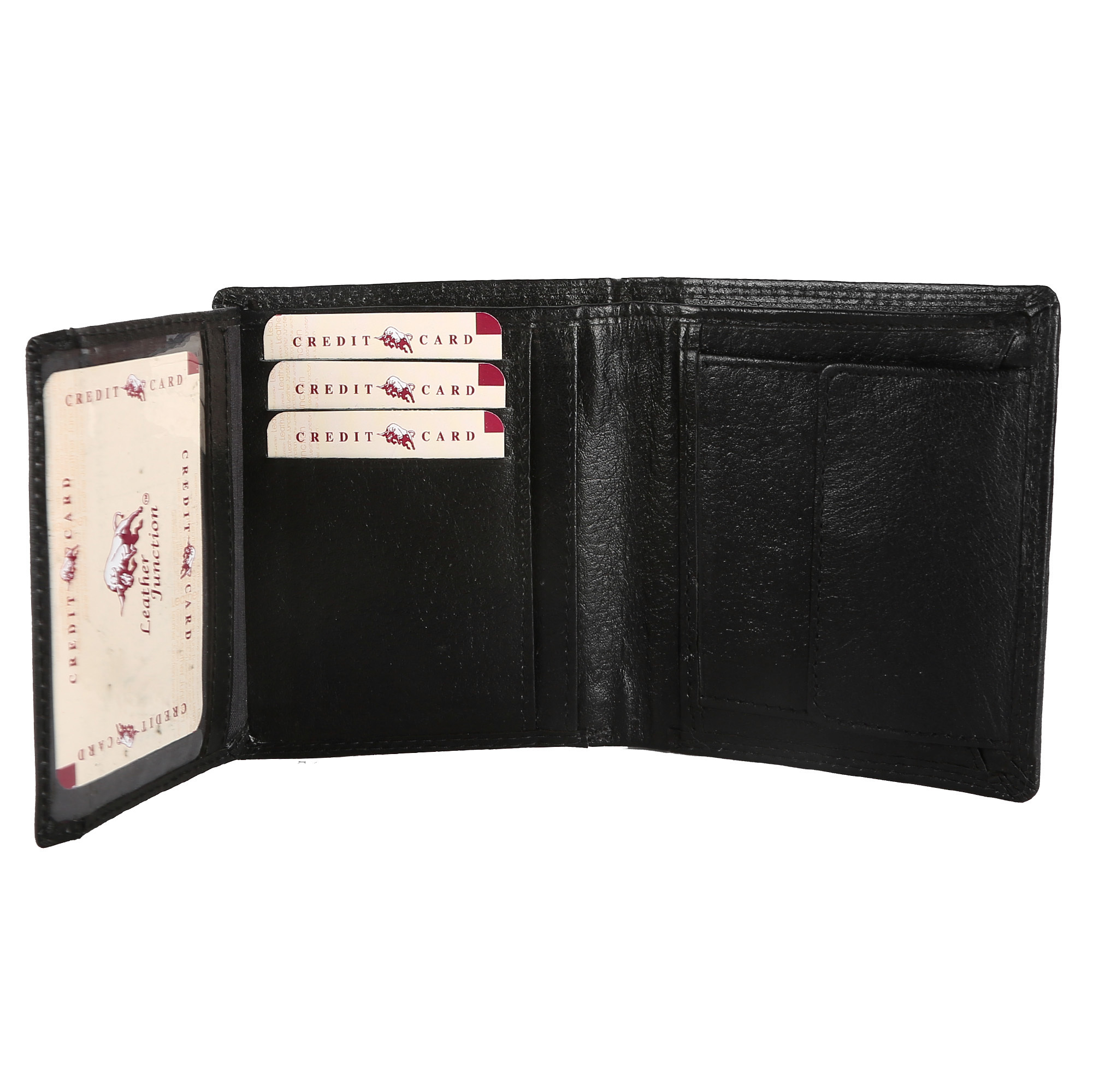 Black Leather Wallet For Men - Leather, 20*11*2 Cm, Black | Bifold Design With 6 Card Slots, 2 Pockets, Coin Pocket & Transparent Window